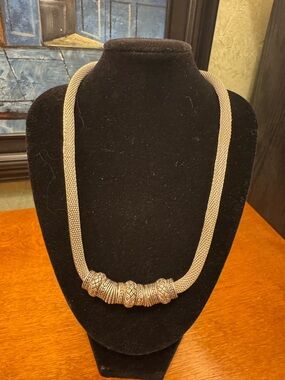 Bold Textured Silver-Tone Mesh Statement Necklace